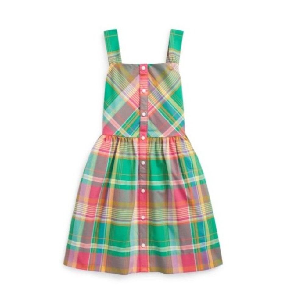 Ralph Lauren Girls Plaid Cotton Green/Pink Poplin Dress size 3T NEW with Tags